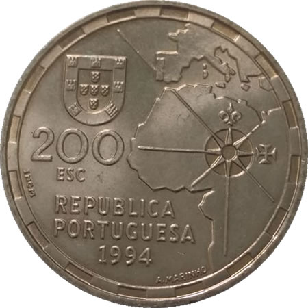 200 Escudos Portugal 1994 500 Anos Da Partilha Do Mundo