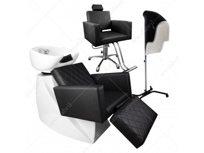 [ Conjunto Michelle ] Lavatório Estofado Matelassê | Cadeira de Corte | Difusor Aries Air 360