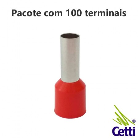 Terminal Tubular Ilhós 10 mm² Vermelho Simples 14740 - 100 unidades