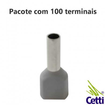 Terminal Tubular Ilhós Duplo 4 mm² Cinza 14772 - 100 unidades