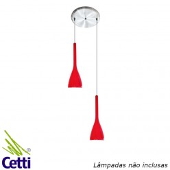 Lustre Pendente de Vidro Vermelho Taça Duplo p/ Cozinha 2xE27