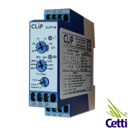 Relé Proteção Falta e Sequência de Fase 220 a 480VCA CLIP CLPF-W-2R