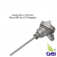 Sensor de Temperatura Termopar PT100 6x150 mm Rosca BSP 1/2” e Cabeçote
