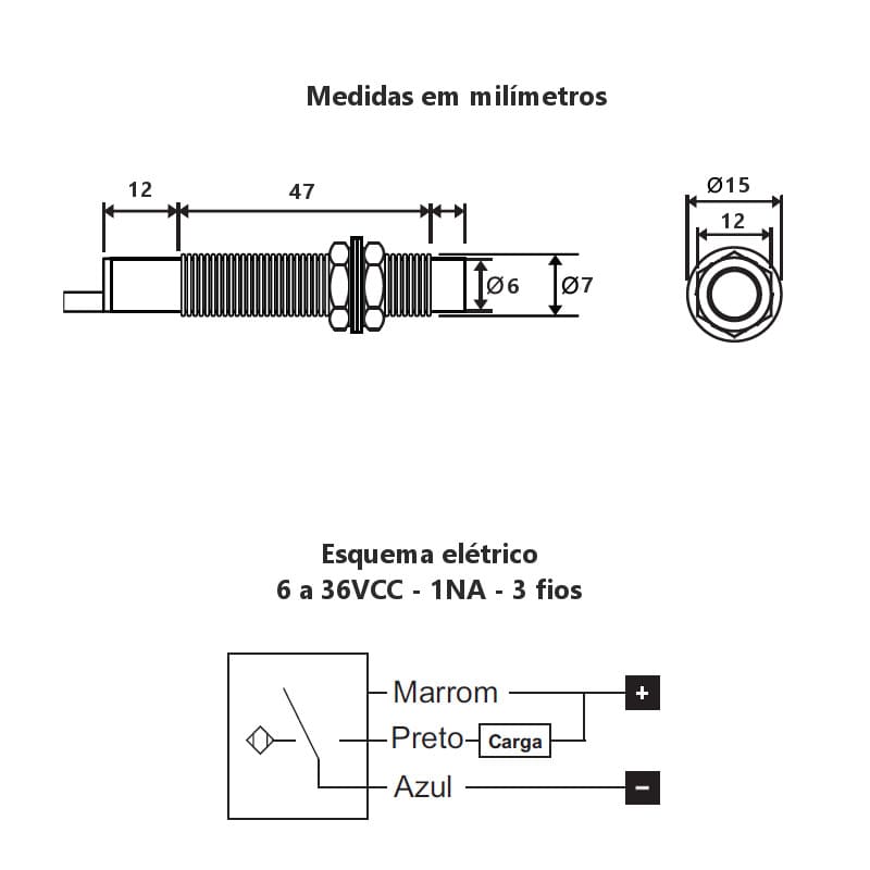 Sensor De Proximidade Indutivo 24v Npn 1na M8 Lm8 3002 Na 8081