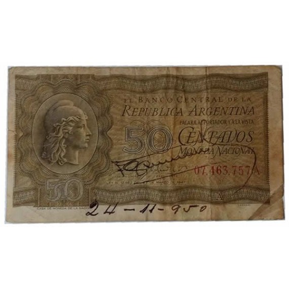 Cédula 50 centavos - Argentina - 1947 - MBC