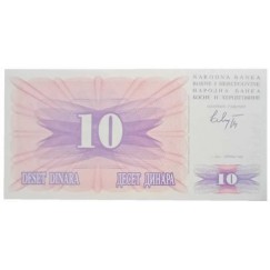 Cédula 10 dinara - Bosnia - 1992
