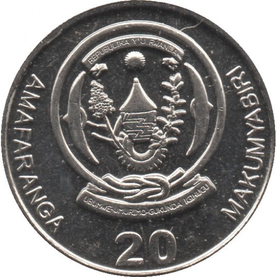 Moeda 20 francos - Ruanda - 2009