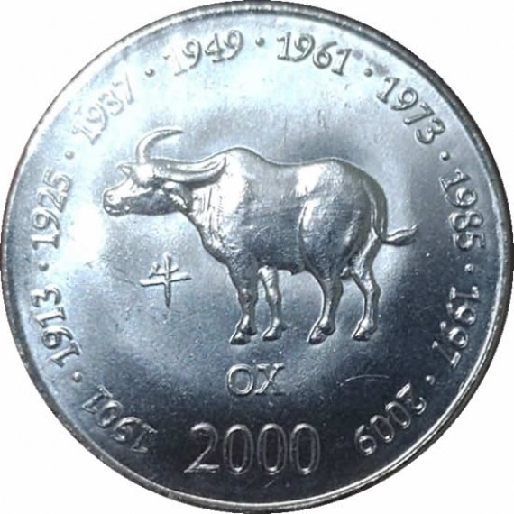 Moeda 10 shillings - Somalia - 2000 - Ano do Boi - FC