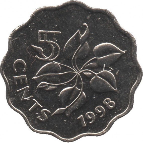 Moeda 5 cents - Suazilândia - 1998