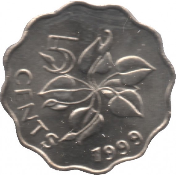 Moeda 5 cents - Suazilândia - 1999