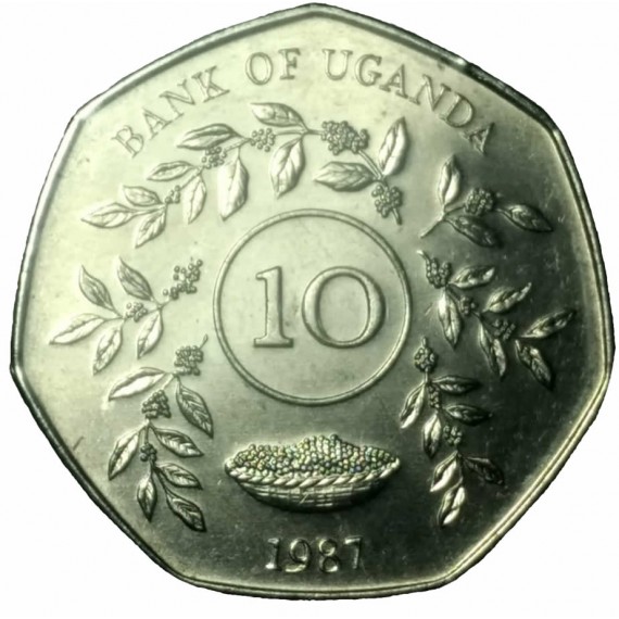 Moeda 10 shilling - Uganda - 1987