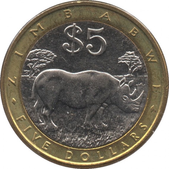 Moeda 5 dolares - Zimbabwe - 2001