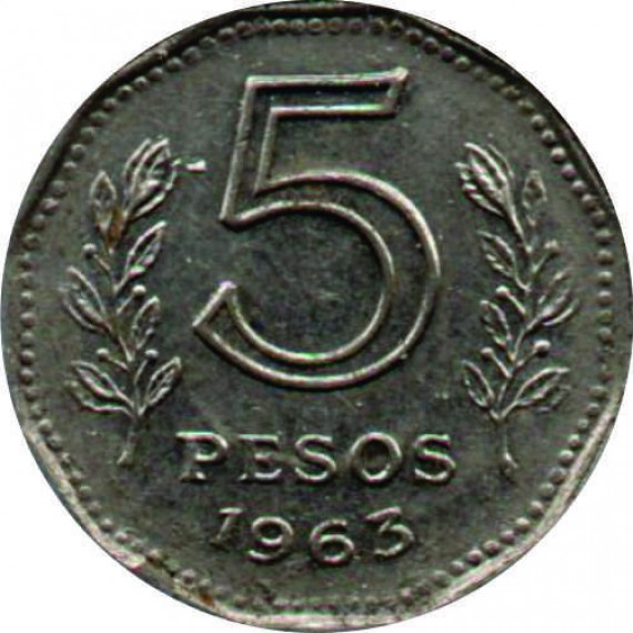 Moeda 5 pesos - Argentina - 1963