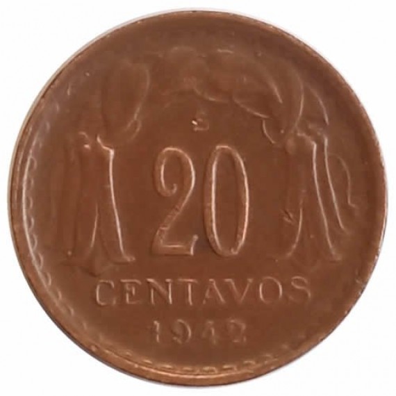 Moeda 20 centavos - Chile - 1942