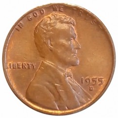 Moeda 0,01 centavo de dolar - Eua - 1955 D