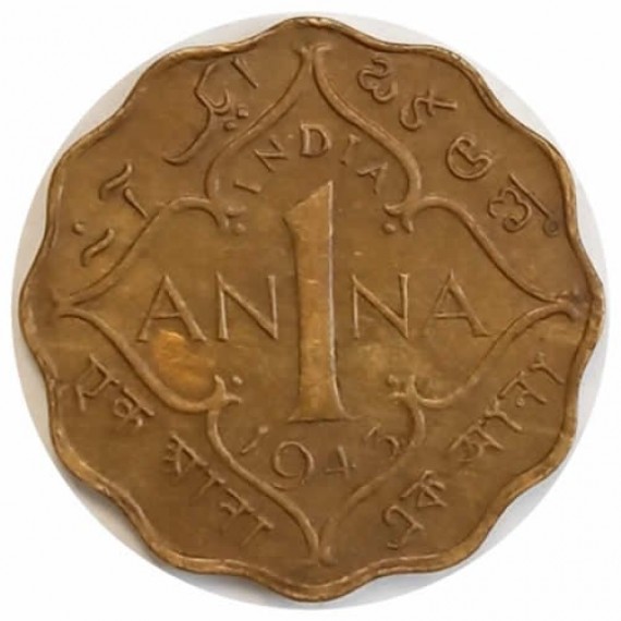 Moeda 1 anna - Índia - Britânica - 1943