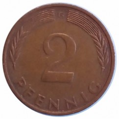 Moeda 2 pfennig - Alemanha - 1973 G