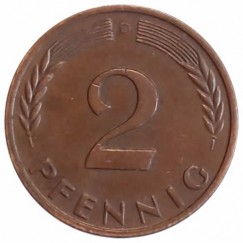 Moeda 2 pfennig - Alemanha - 1964 D