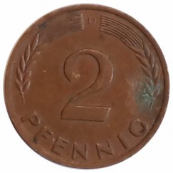 Moeda 2 pfennig - Alemanha - 1963 D
