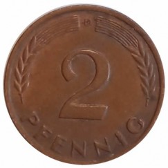Moeda 2 pfennig - Alemanha - 1958 D