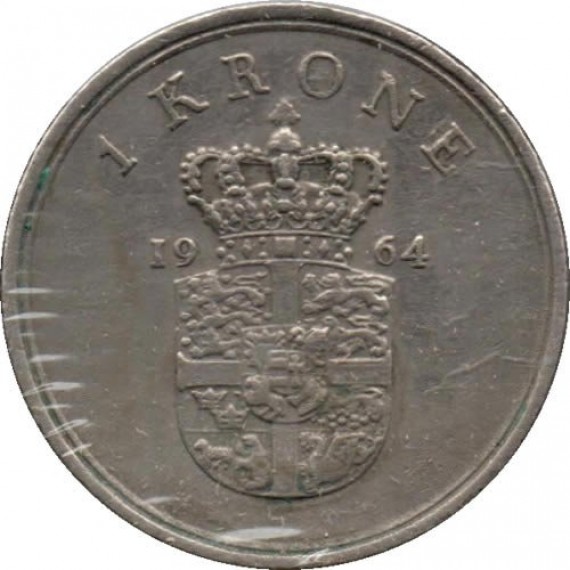 Moeda 1 coroa - Dinamarca - 1964