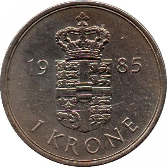 Moeda 1 coroa - Dinamarca - 1985