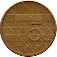 Moeda 5 centimos - Holanda - 1988