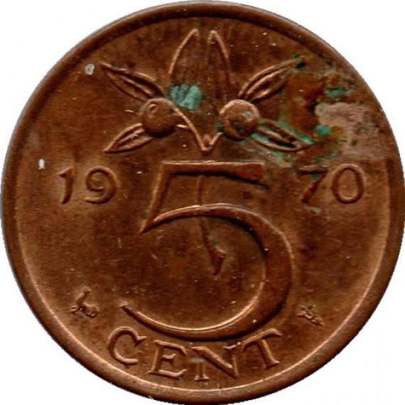 Moeda 5 centimos - Holanda - 1970