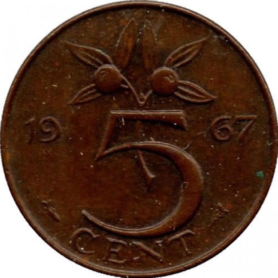 Moeda 5 centimos - Holanda - 1967