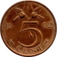 Moeda 5 centimos - Holanda - 1962