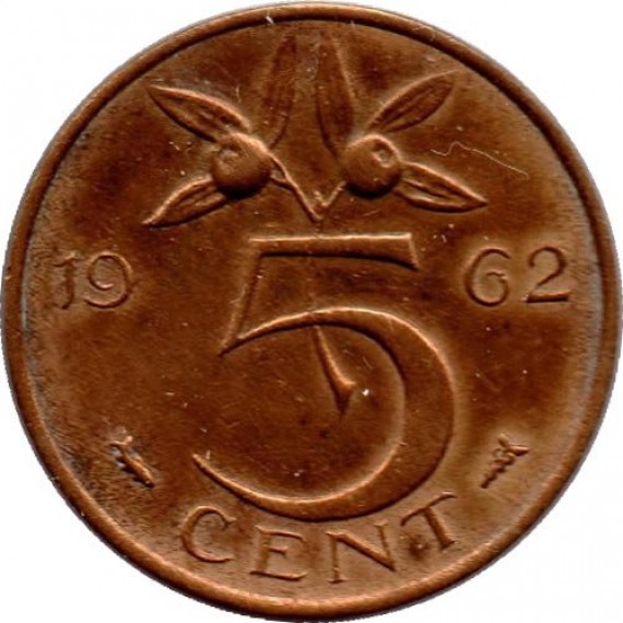 Moeda 5 centimos - Holanda - 1962