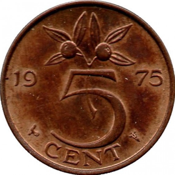 Moeda 5 centimos - Holanda - 1975