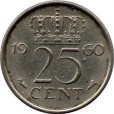 Moeda 25 centimos - Holanda - 1960