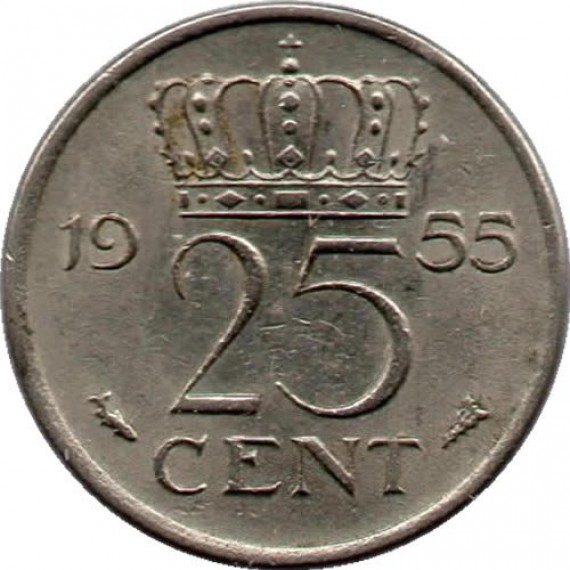 Moeda 25 centimos - Holanda - 1955