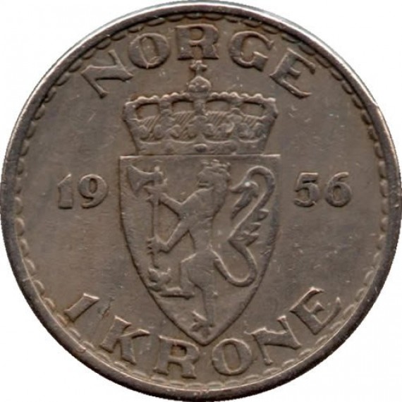 Moeda 1 Coroa - Noruega - 1956