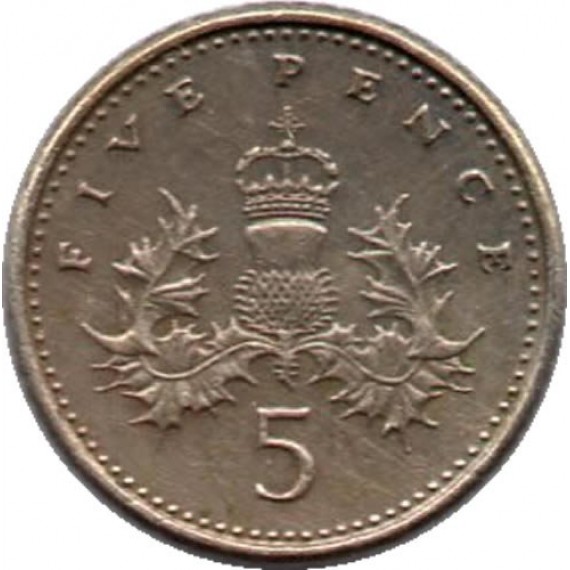 Moeda 5 pence - Reino Unido - 1991