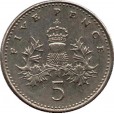 Moeda 5 pence - Reino Unido - 1990