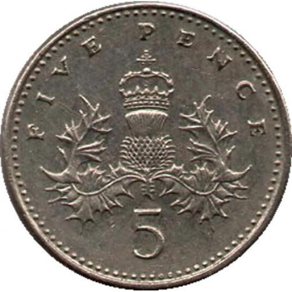 Moeda 5 pence - Reino Unido - 1990