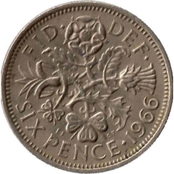 Moeda 6 pence - Reino Unido - 1966