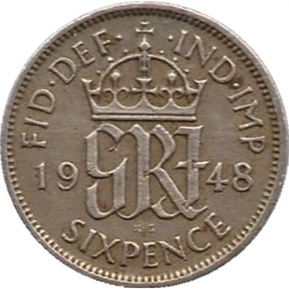 Moeda 6 pence - Reino Unido - 1948