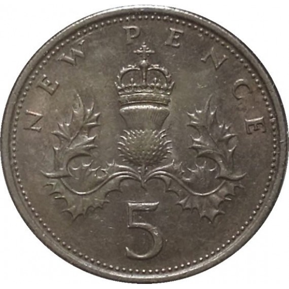 Moeda 5 pence novos - Reino Unido - 1970