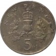 Moeda 5 pence novos - Reino Unido - 1980
