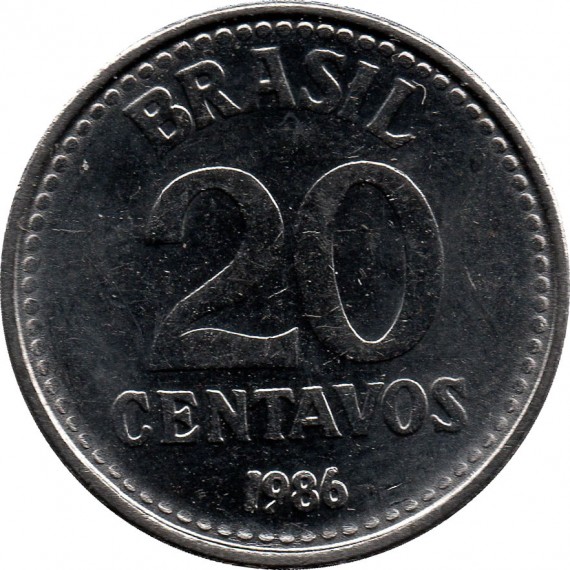 Moeda 20 centavos de cruzado - Brasil - 1986