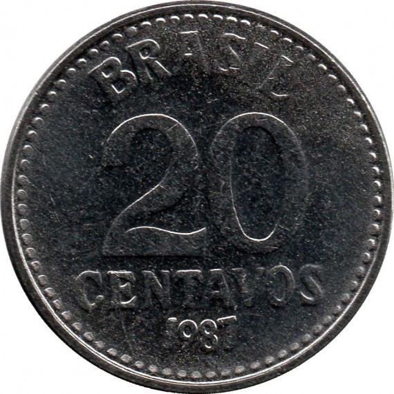 Moeda 20 centavos de cruzado - Brasil - 1987