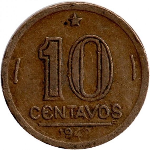 Moeda 10 centavos de cruzeiro - Brasil - 1942- REF:178