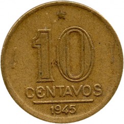 Moeda 10 centavos de cruzeiro - Brasil - 1945- REF:181