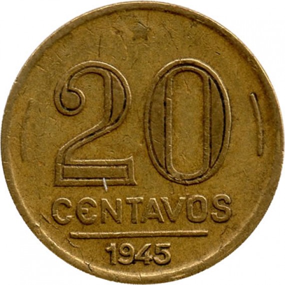 Moeda 20 centavos de cruzeiro - Brasil - 1945- REF:187a