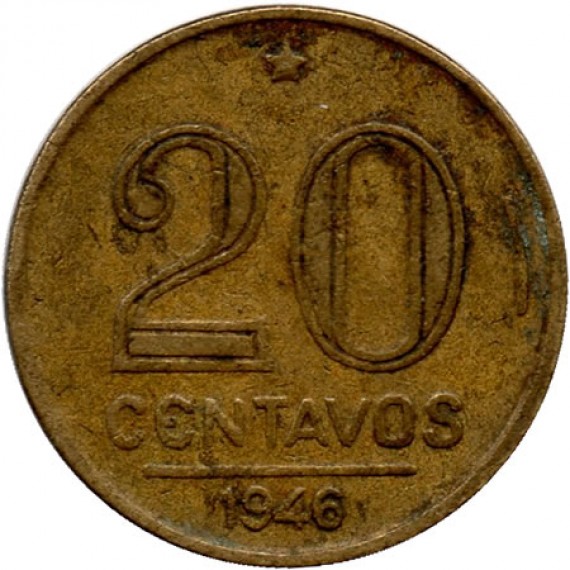 Moeda 20 centavos de cruzeiro - Brasil - 1946- REF:188