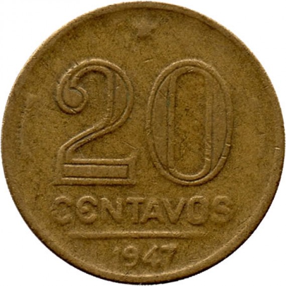 Moeda 20 centavos de cruzeiro - Brasil - 1947- REF:189