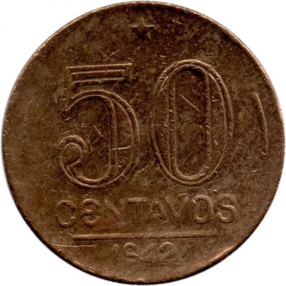 Moeda 50 centavos de cruzeiro - Brasil - 1942- REF:191